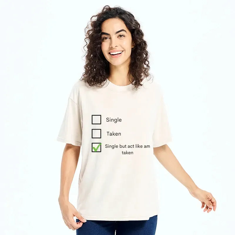 Kyoto-Lion Relatable Single Life Checkbox Washed T-Shirt