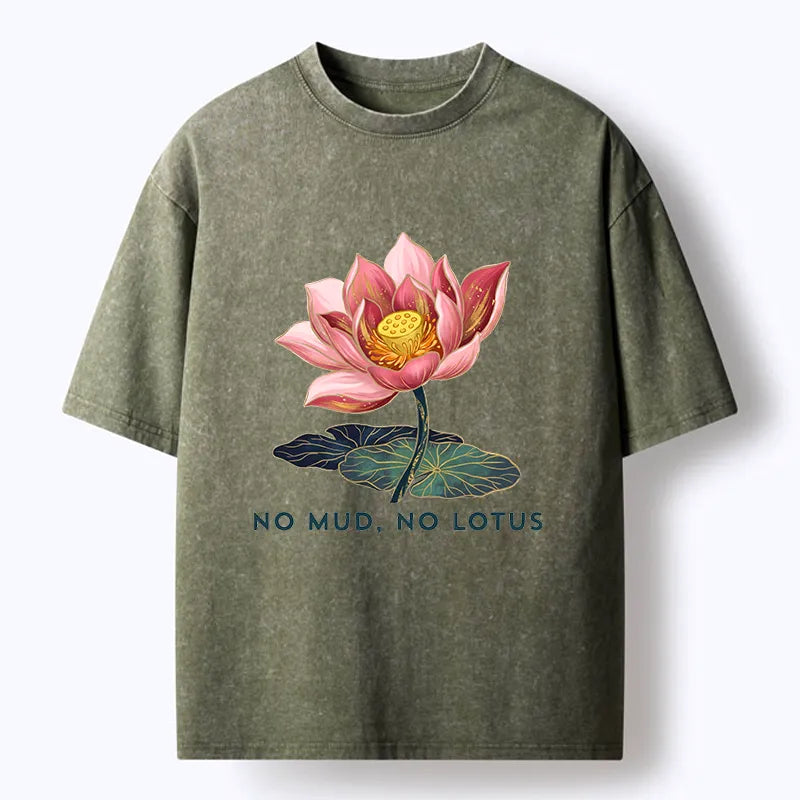 Kyoto-Lion Zen Lotus Growth Art Washed T-Shirt