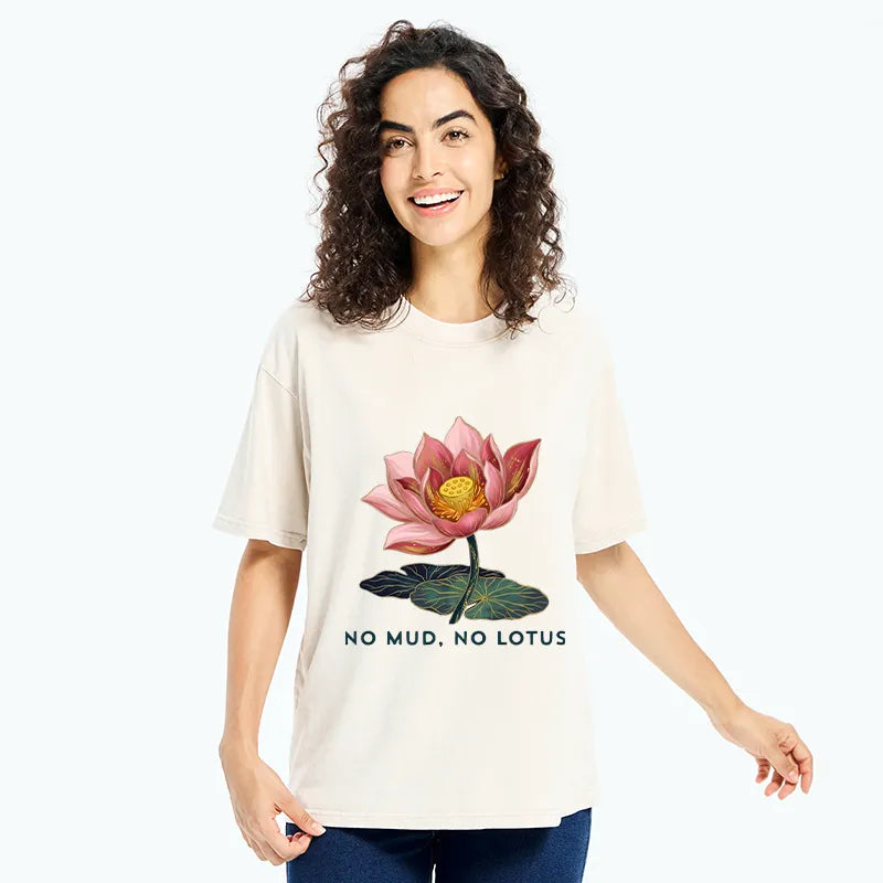 Kyoto-Lion Zen Lotus Growth Art Washed T-Shirt