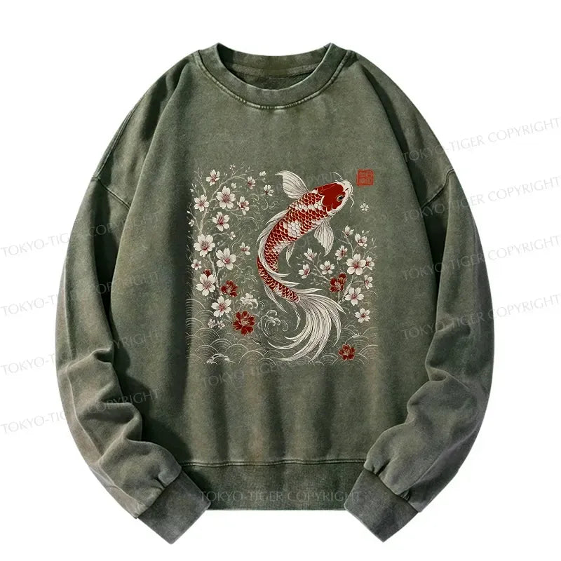 Kyoto-Lion Vintage Sakura And Koi Washed Sweatshirt