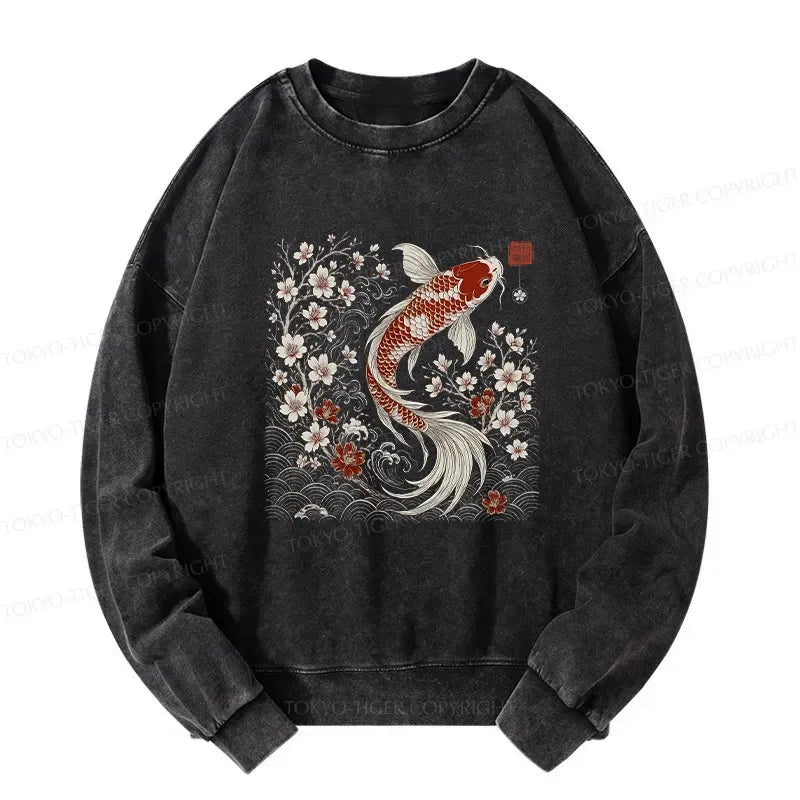 Kyoto-Lion Vintage Sakura And Koi Washed Sweatshirt