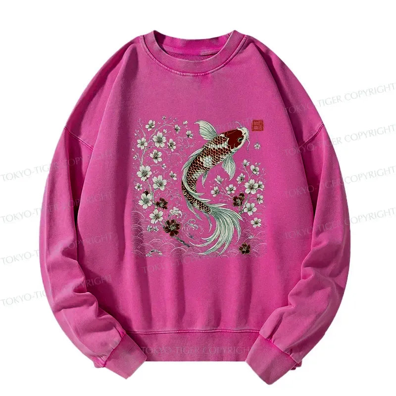 Kyoto-Lion Vintage Sakura And Koi Washed Sweatshirt