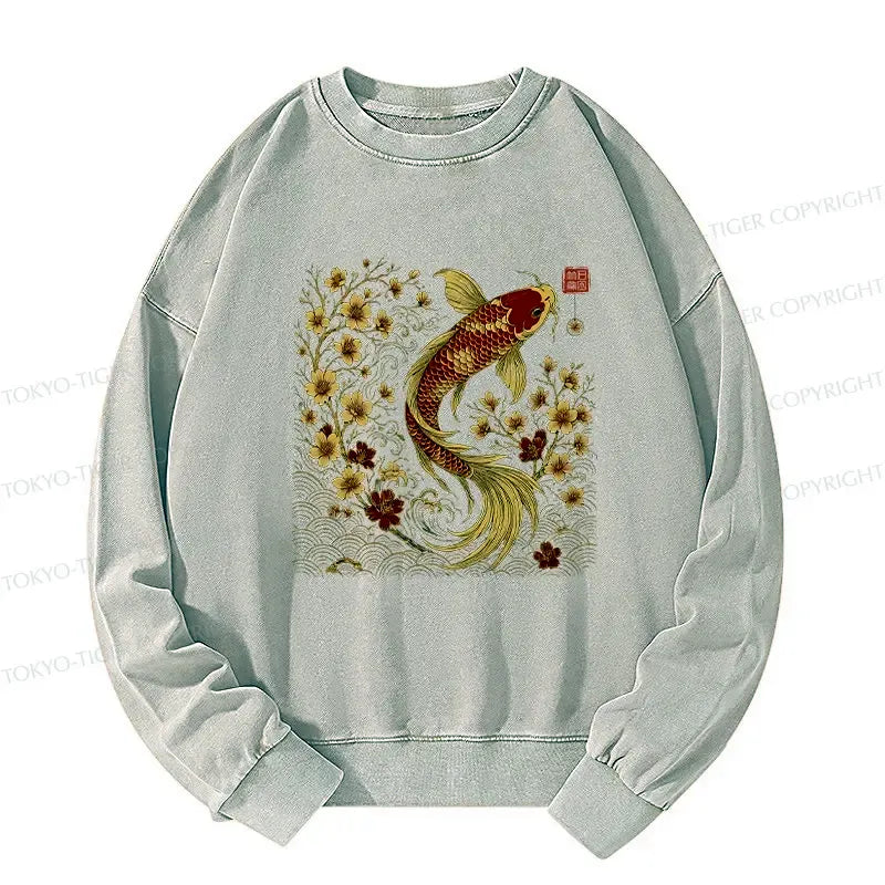 Kyoto-Lion Vintage Sakura And Koi Washed Sweatshirt