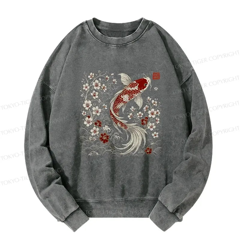 Kyoto-Lion Vintage Sakura And Koi Washed Sweatshirt