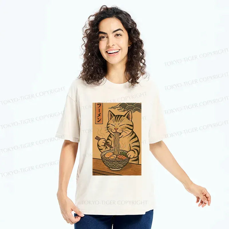 japanese ramen cat shirt for daily wear