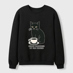 Unisex Black Cat Drinking Coffee Sweatshirt Trendy
