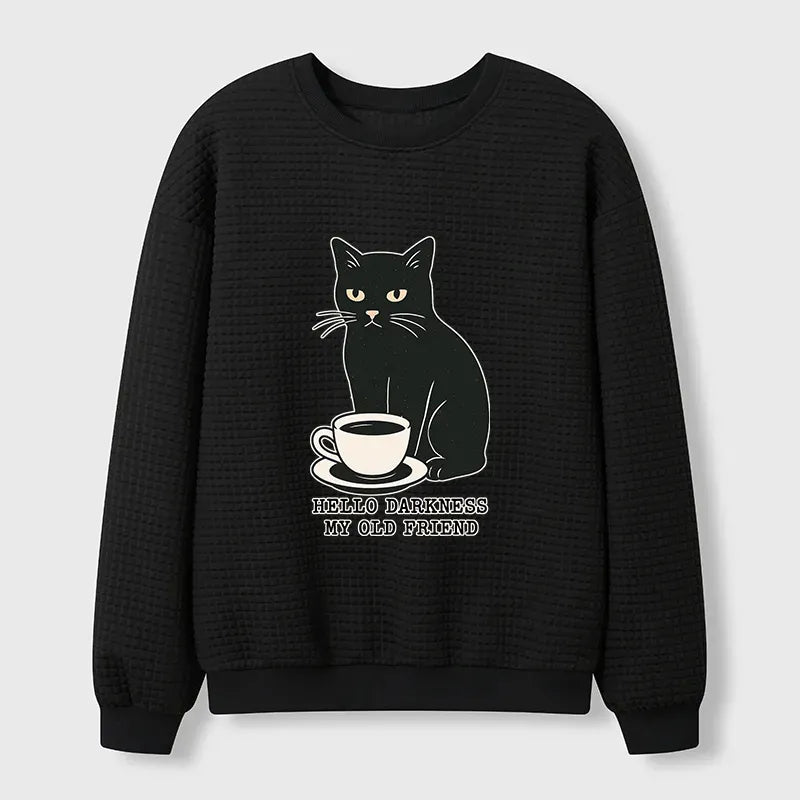 Unisex Black Cat Drinking Coffee Sweatshirt Trendy