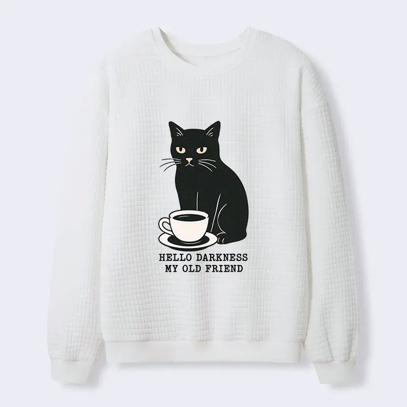 Unisex Black Cat Drinking Coffee Sweatshirt Trendy