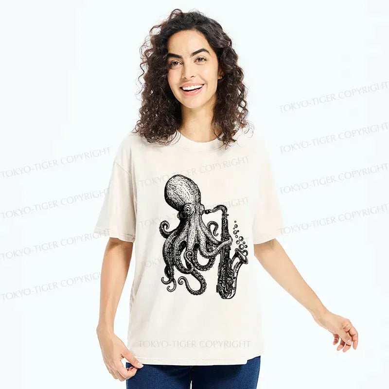 Japanese Vintage Octopus Playing Saxophone T-shirt