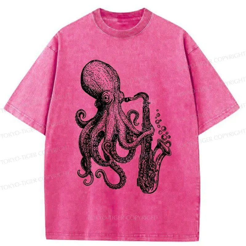 Japanese Vintage Octopus Playing Saxophone T-shirt