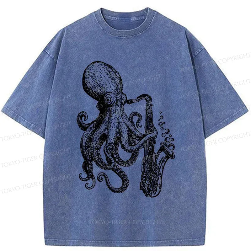 Japanese Vintage Octopus Playing Saxophone T-shirt