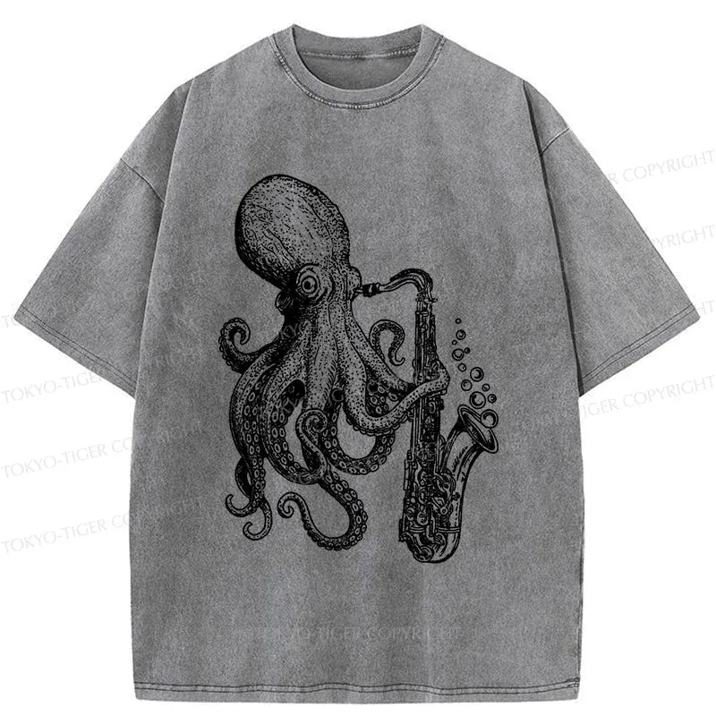 Japanese Vintage Octopus Playing Saxophone T-shirt