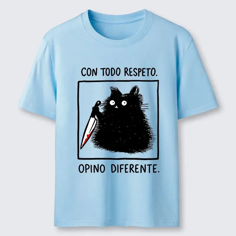 Kyoto-Lion Black Cat Holds Knife Disagrees Classic T-Shirt