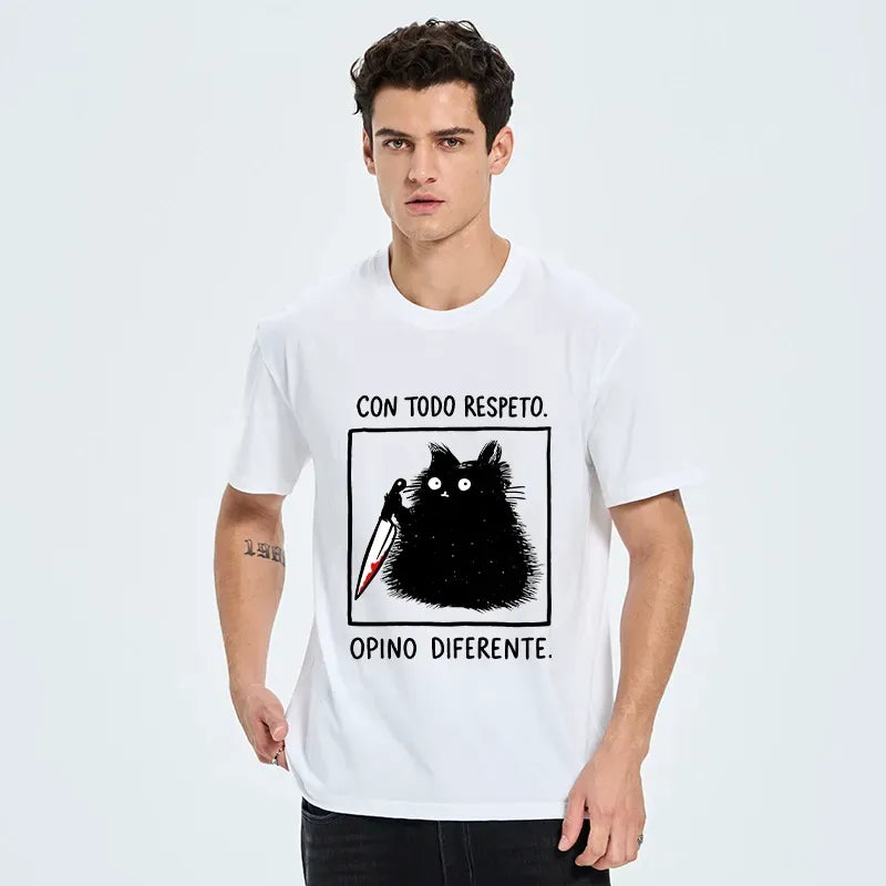 Kyoto-Lion Black Cat Holds Knife Disagrees Classic T-Shirt