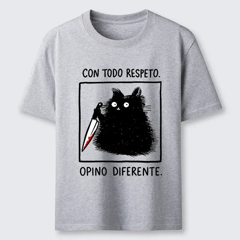 Kyoto-Lion Black Cat Holds Knife Disagrees Classic T-Shirt