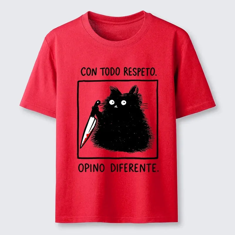 Kyoto-Lion Black Cat Holds Knife Disagrees Classic T-Shirt