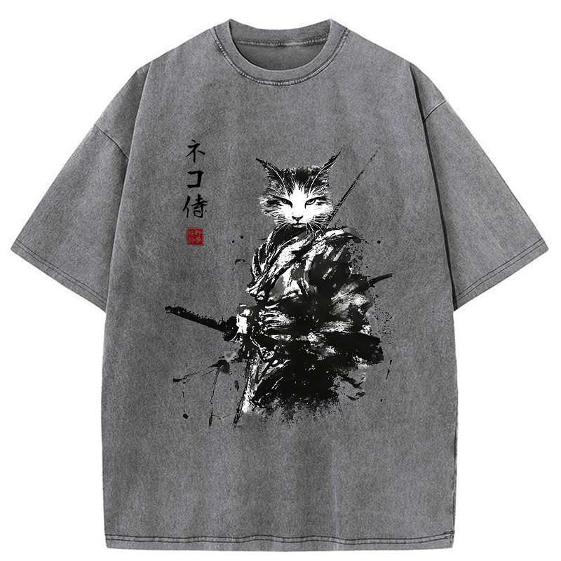 vintage inkblade samurai cat tee