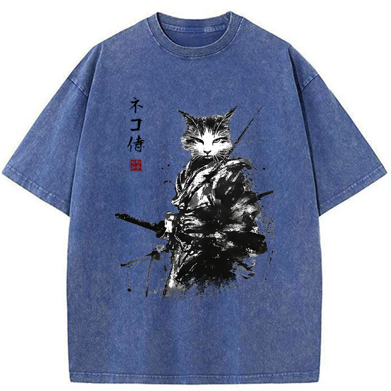 vintage inkblade samurai cat tee