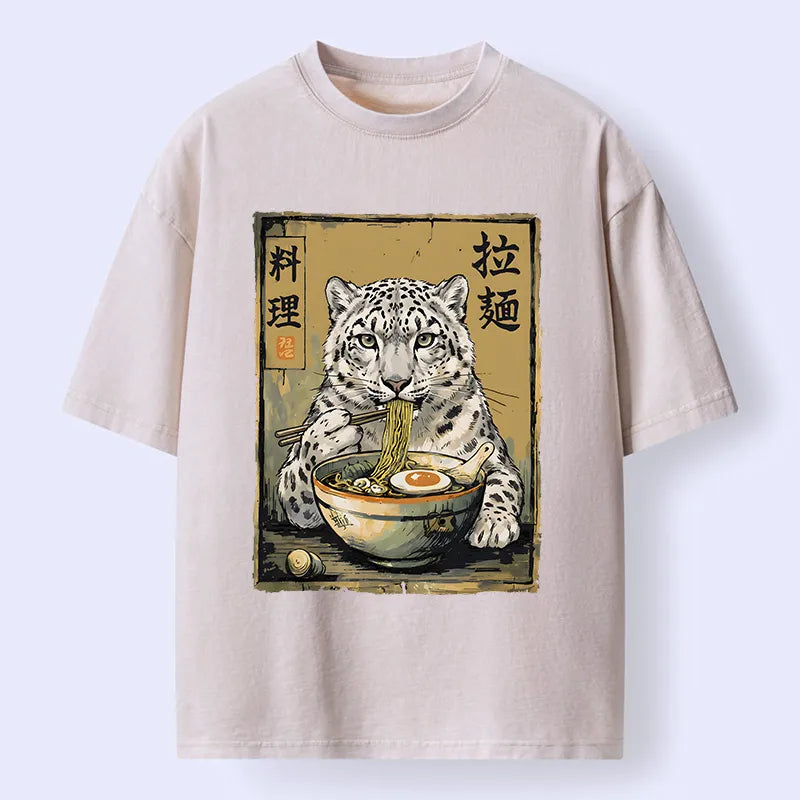 Kyoto-Lion Ramen Snow Leopard Meme Washed T-Shirt