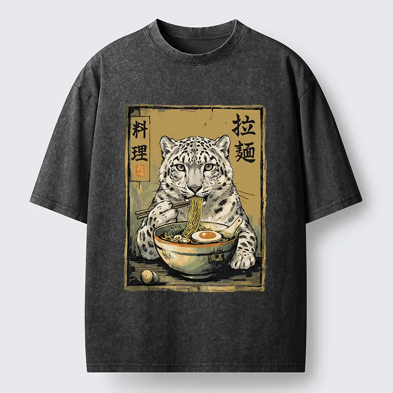 Kyoto-Lion Ramen Snow Leopard Meme Washed T-Shirt