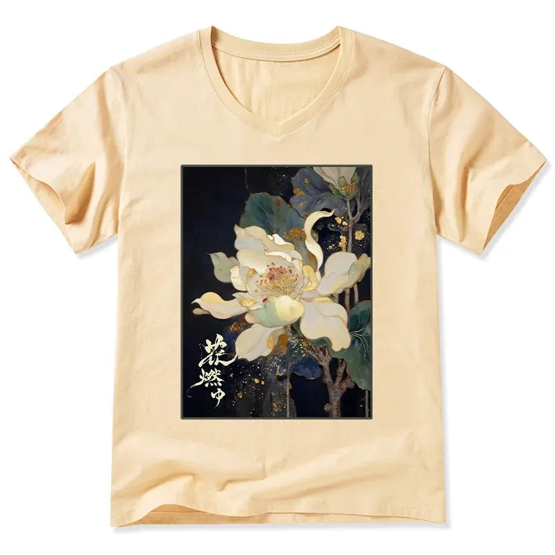 japanese lotus v-neck t-shirt