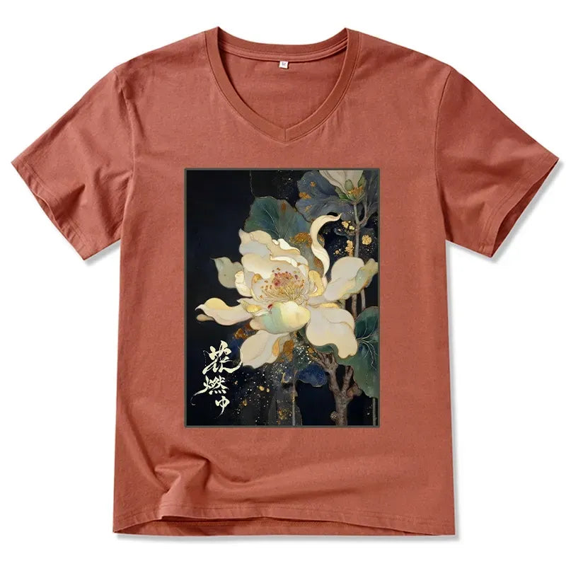 japanese lotus v-neck t-shirt