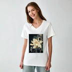 Kyoto-Lion Lotus Adorned With Golden Specks V-Neck Classic T-Shirt