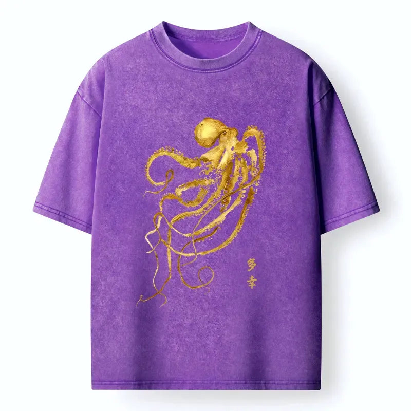 Trendy Japanese Woodblock Print Octopus Tee on Sale