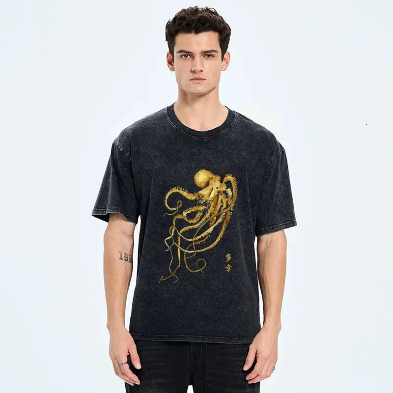 Vintage Japanese Ukiyo-e Octopus T-Shirt with Free Shipping