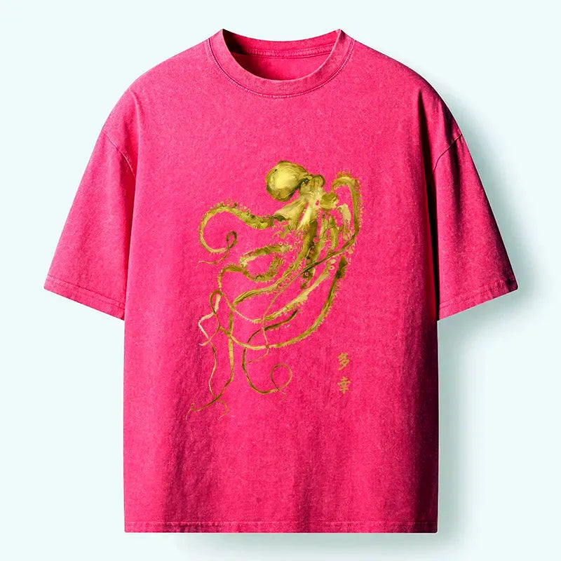 Trendy Japanese Woodblock Print Octopus Tee on Sale