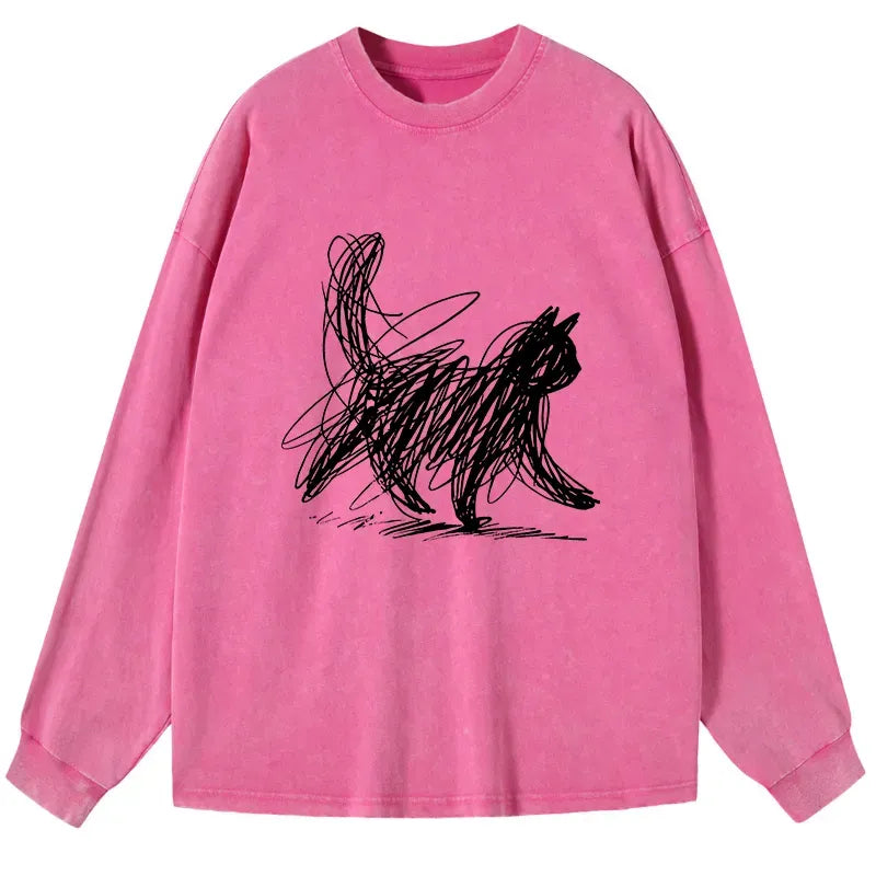 washed japanese cat t-shirt for daily wear