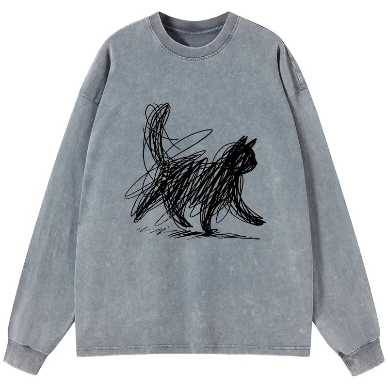 washed japanese cat t-shirt for daily wear