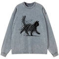 washed japanese cat t-shirt for daily wear