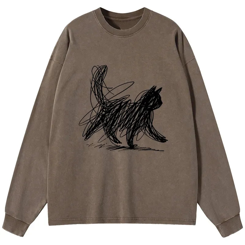 Kyoto-Lion minimalist cat art long sleeve tee
