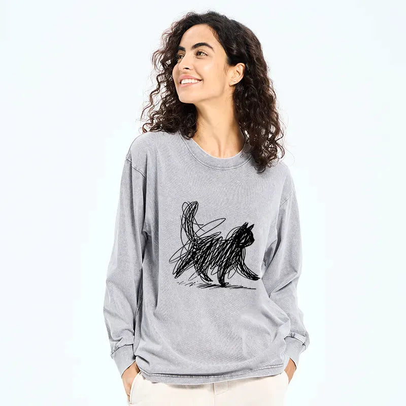 washed japanese cat t-shirt for daily wear