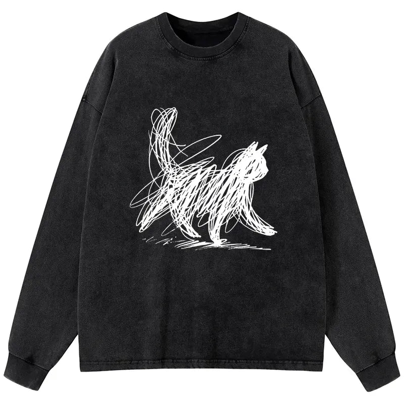 washed japanese cat t-shirt for daily wear