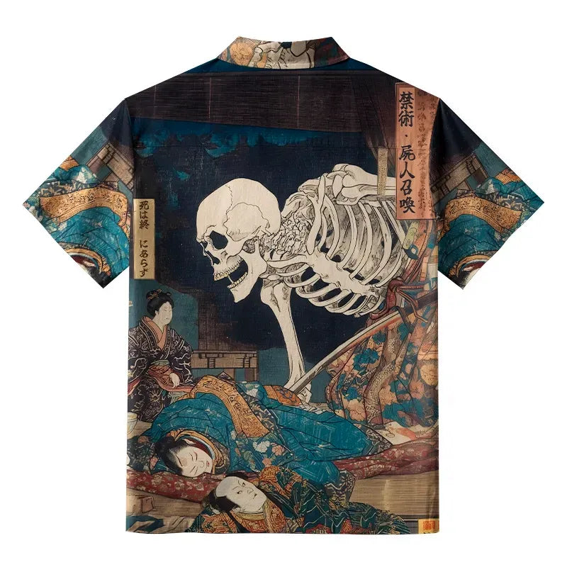 Japanese Ukiyoe Skeleton Button-up Shirt