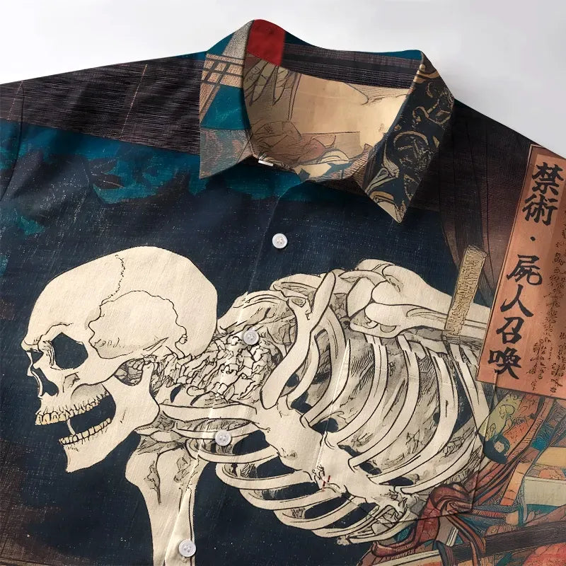 Kyoto-Lion Ukiyoe Skeleton Yokai Button-up Shirt
