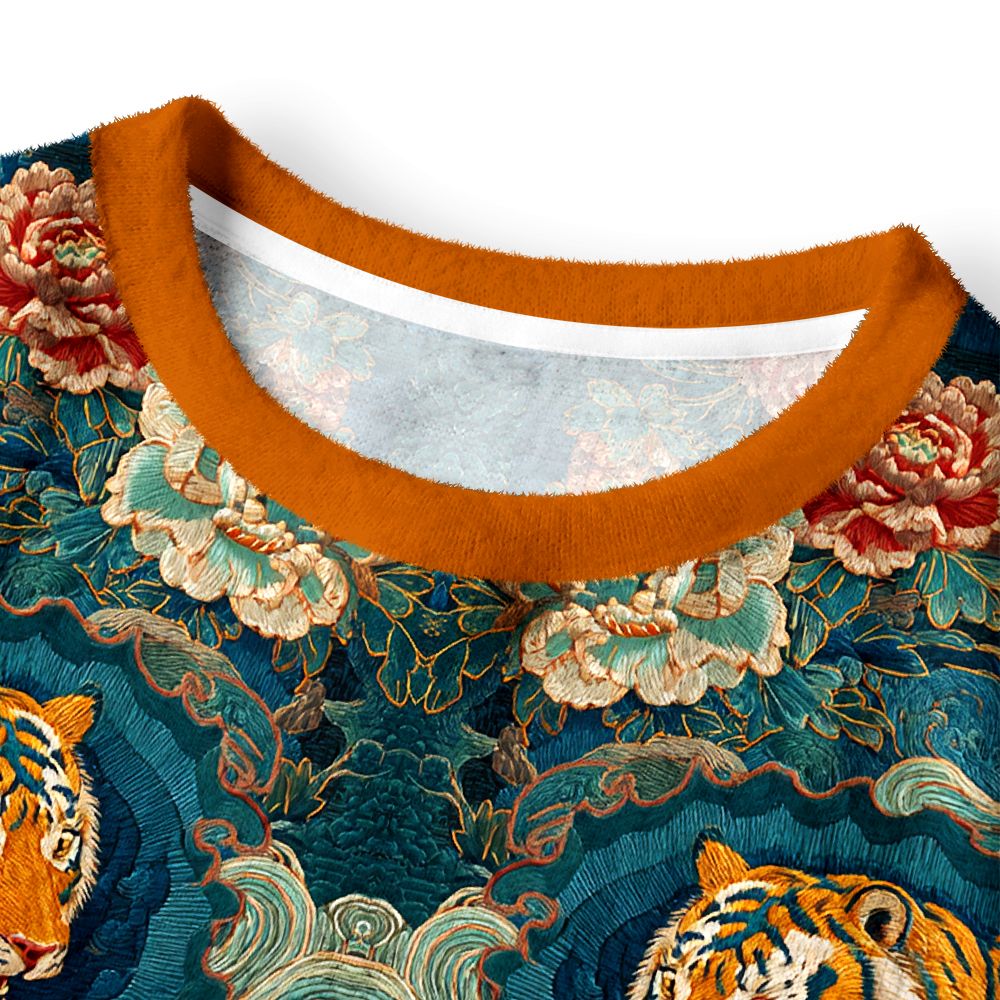 Kyoto-Lion Imperial Tiger Tapestry Special Version Women's Fuzzy Cropped Sweatshirt