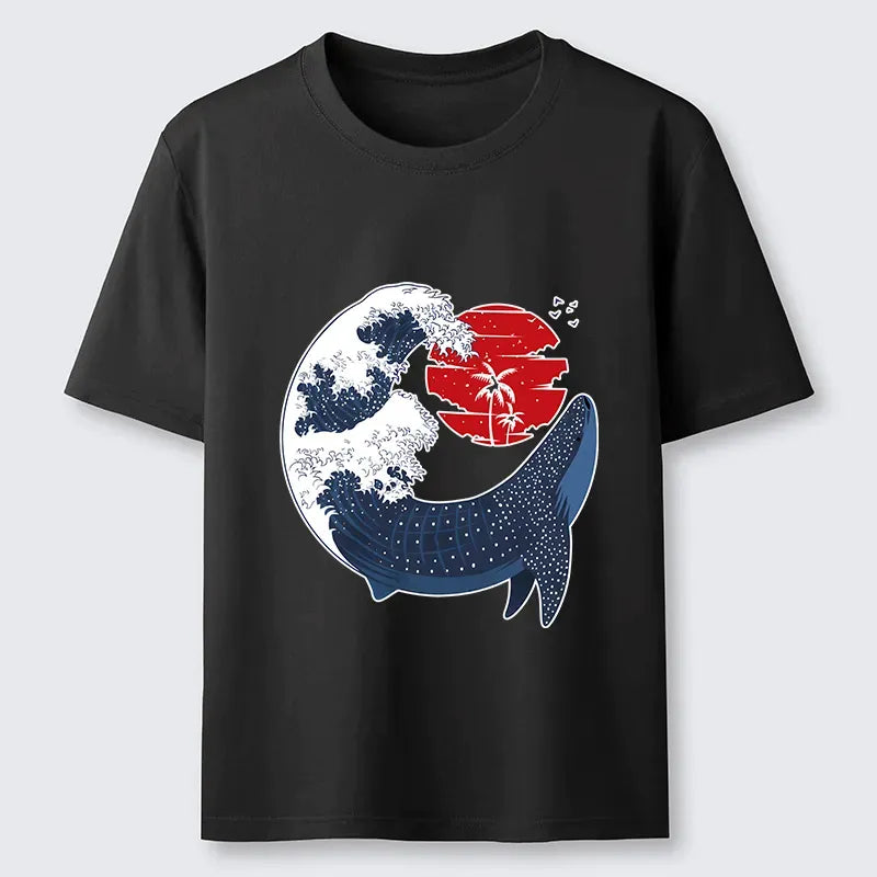 Woodblock Print Whale T-Shirt for Vacation