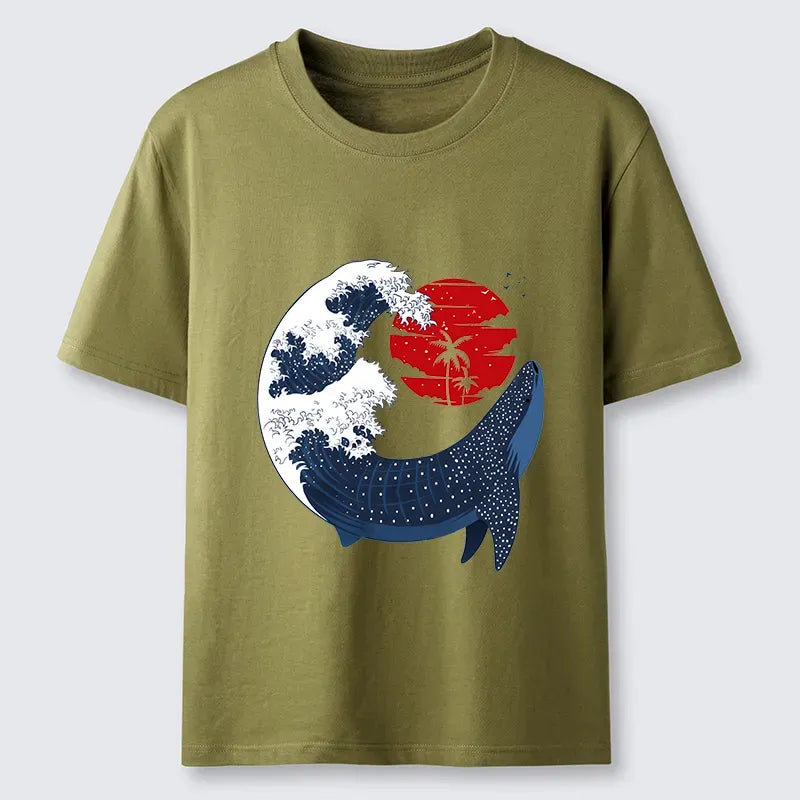 Woodblock Print Whale T-Shirt for Vacation