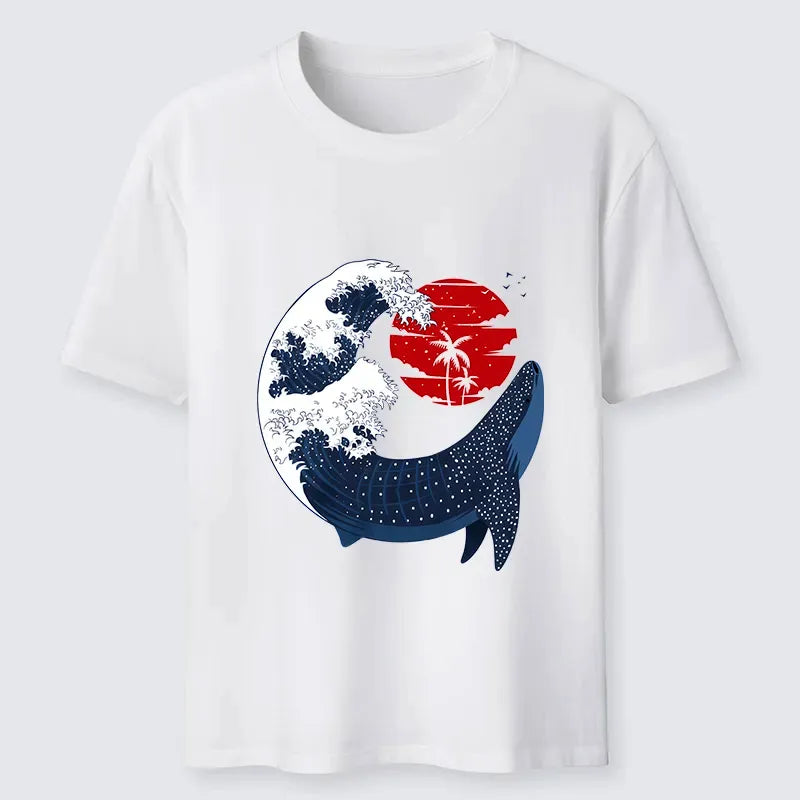 Woodblock Print Whale T-Shirt for Vacation