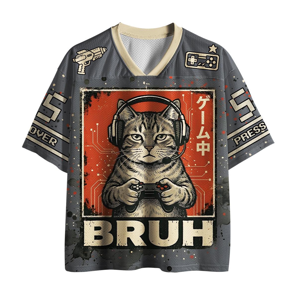 Kyoto-Lion Retro Pixel Continue Gaming Cat Mesh Jersey