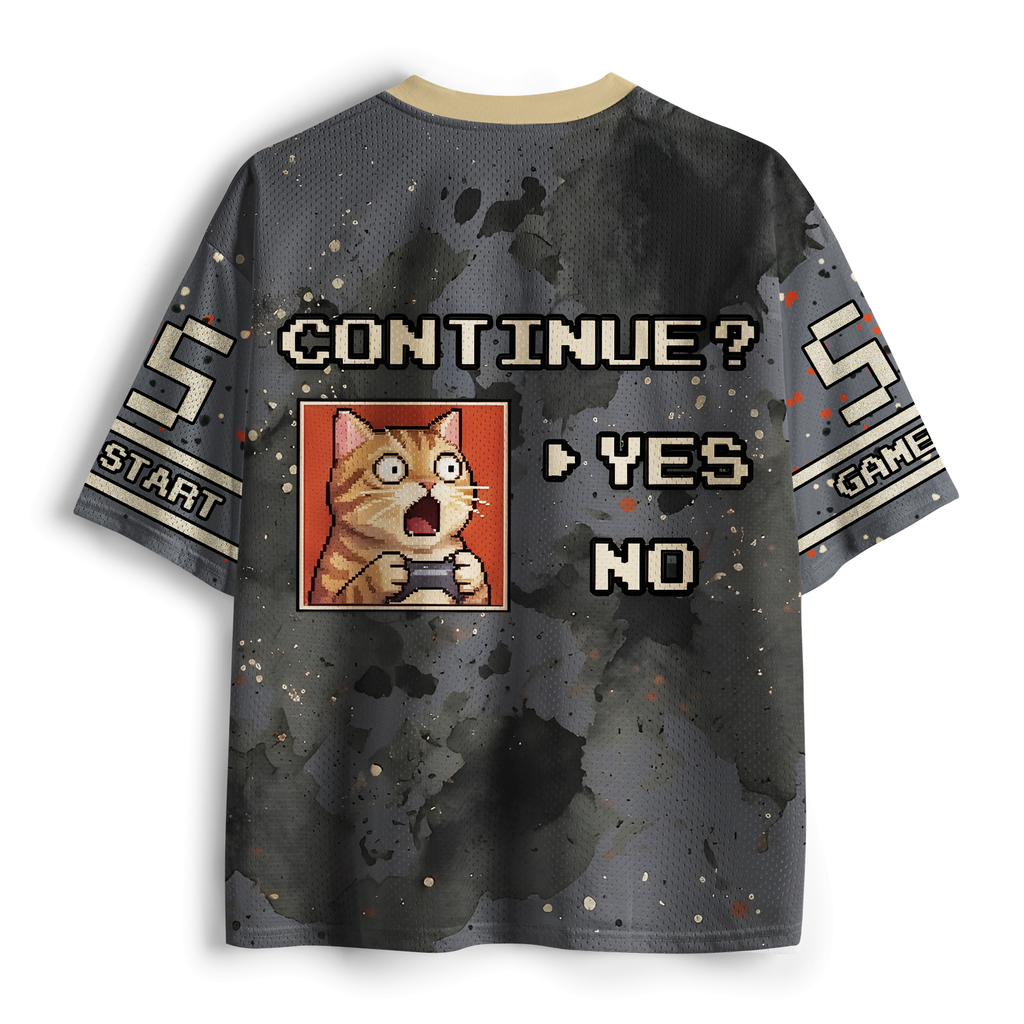 Retro Gaming Cat Mesh Jersey for Summer