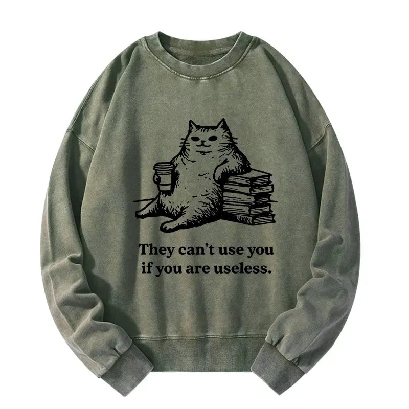 Kyoto-Lion Cat Proving Uselessness Is A Superpower Washed Sweatshirt