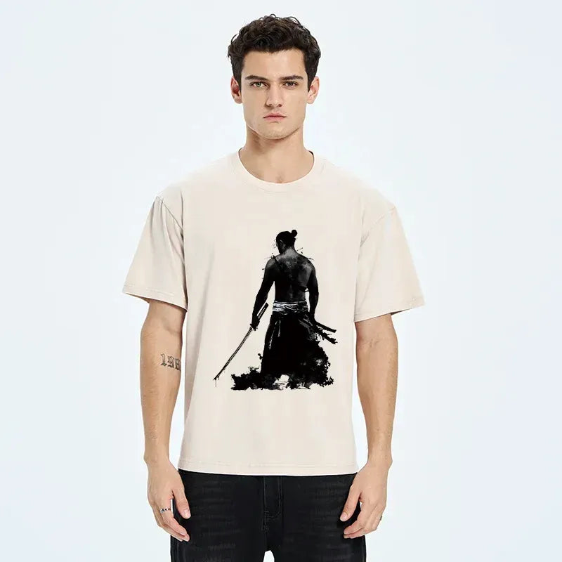 Kyoto-Lion Strong Japanese Samurai Washed T-Shirt