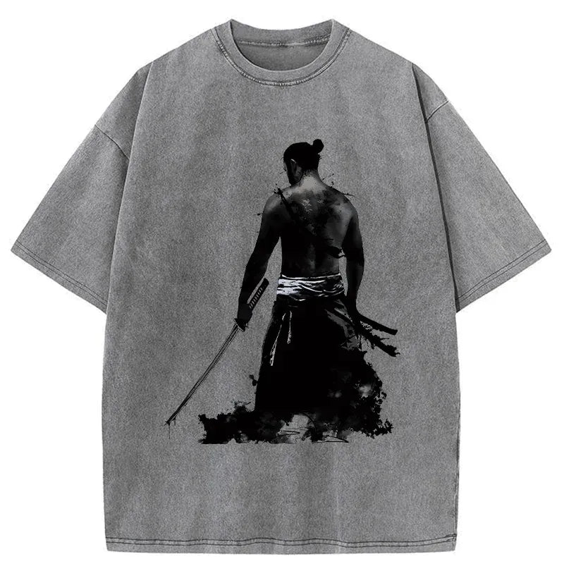 Kyoto-Lion Strong Japanese Samurai Washed T-Shirt