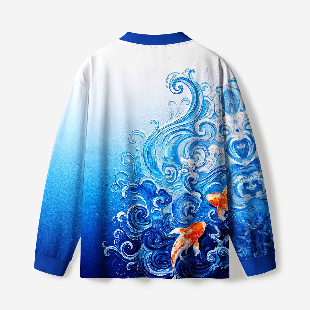 Kyoto-Lion Van Gogh's Wave Red Koi Eco-Friendly Long Sleeve T-Shirt