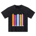 Kyoto-Lion Rainbow Stripes Human Pride Kids Washed T-Shirt