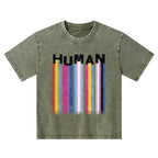 Kyoto-Lion Rainbow Stripes Human Pride Kids Washed T-Shirt